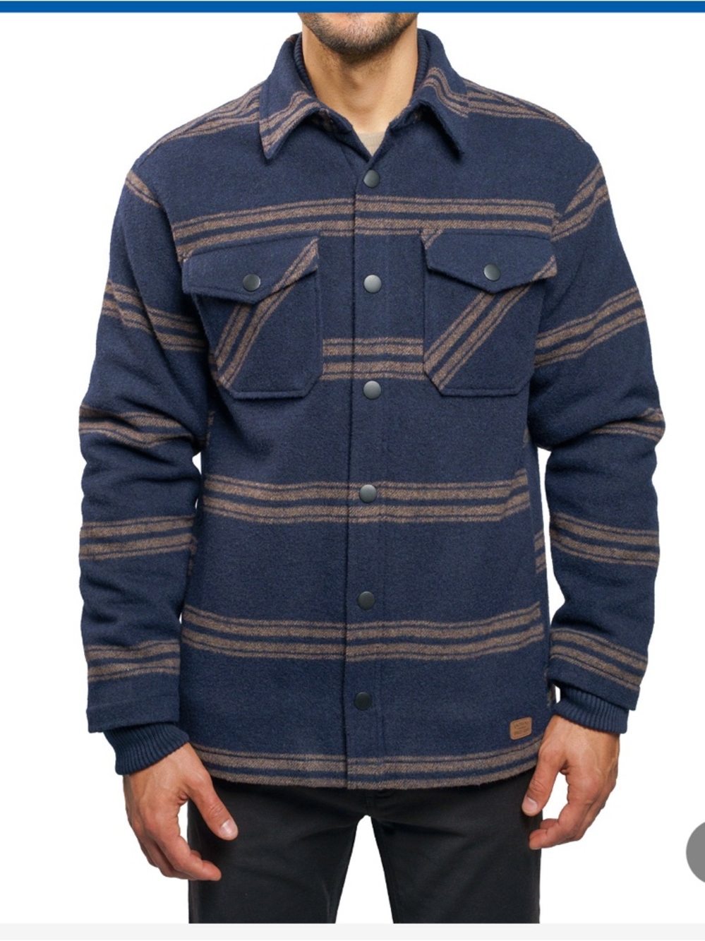 Jachs Navy Blue and Tan Striped Shirt Jacket